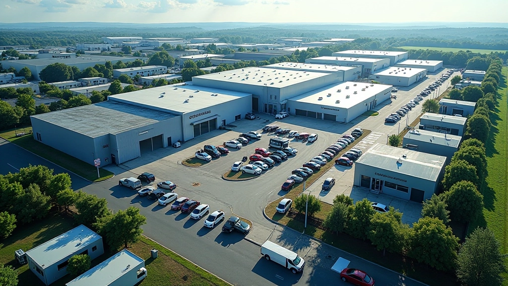 Vue aérienne d'une usine automobile française en cours de restructuration avec zones de modernisation visibles