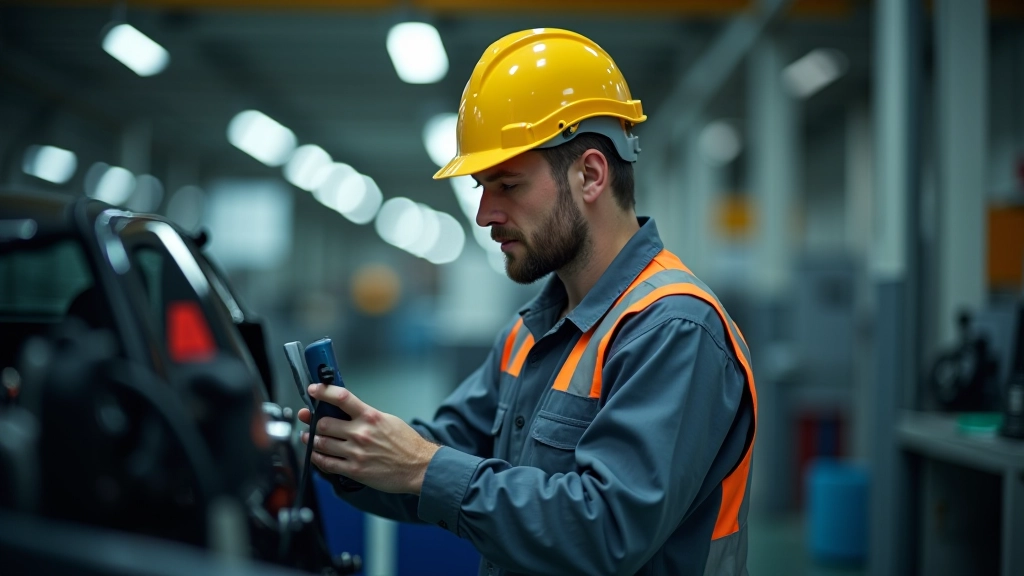 Ouvrier automobile dans une usine régionale française travaillant sur équipement de production