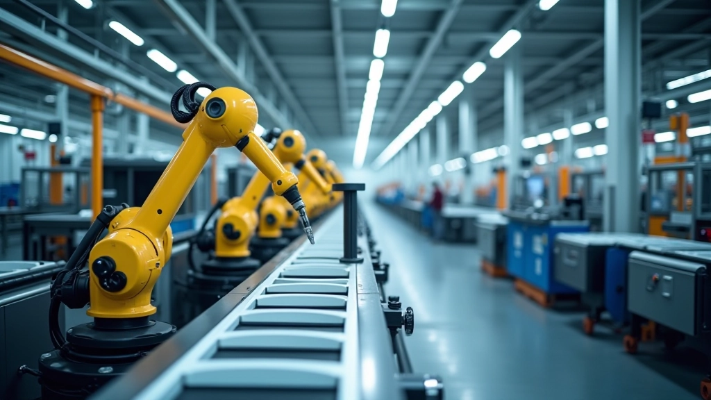 Chaîne de production automobile moderne avec robots et convoyeurs dans une usine contemporaine