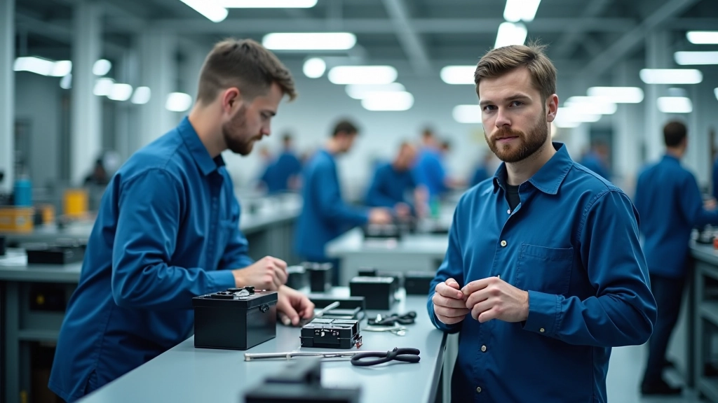 Formation professionnelle en atelier avec techniciens apprenant l'assemblage de batteries électriques et systèmes de propulsion